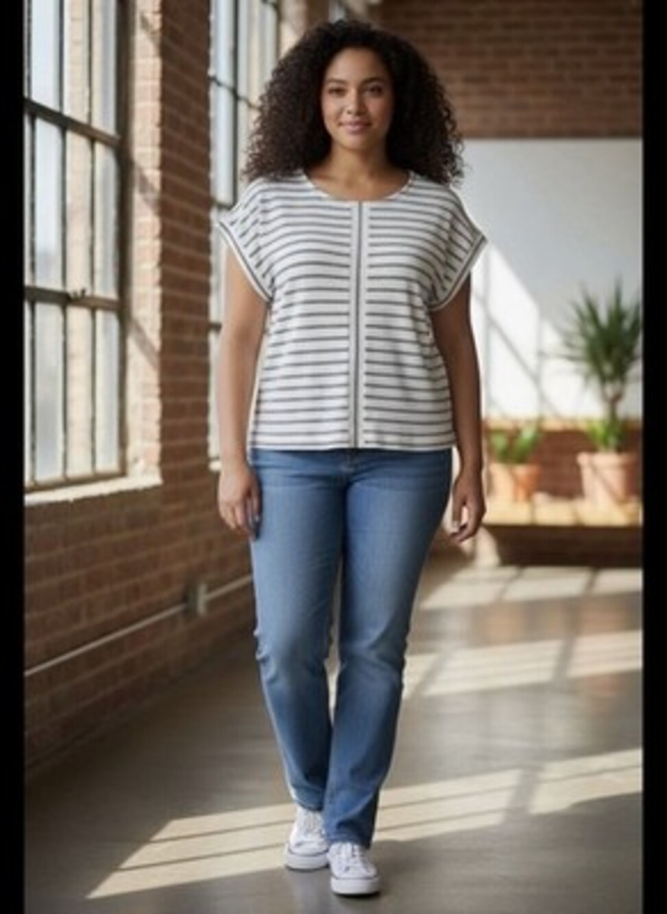 T by Talbots Stripe Jacquard Knit Top XL Petite black and white